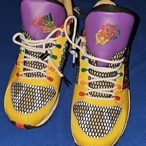 adidas Yellow and Purple Athletic Shoes with Mesh Design